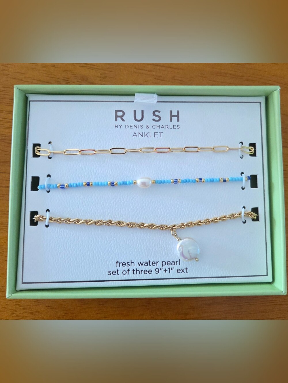 RUSH Freshwater Pearl Anklet Set Of 3 9"+1"
